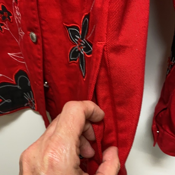 Coldwater Creek size medium red patchwork jacket blazerbutton up - Picture 7 of 8